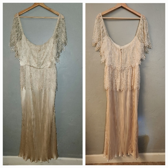 Vintage Ivory Embroidered Fringe Maxi Dress by Lee Jordan - Picture 7 of 16